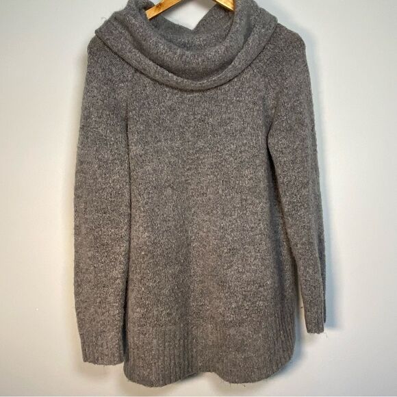 Dreamers Sweaters - Grey Cowl Neck Sweater Neutral Oversized Lagenlook Chunky Knit Look Minimal M L
